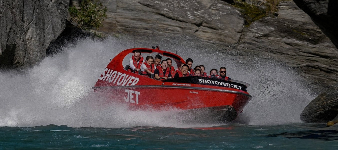 Shotover Jet boat carving through the canyon